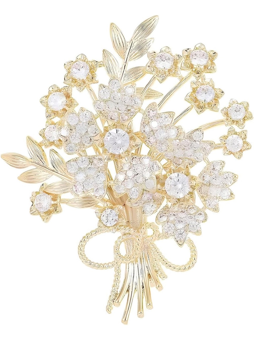 Anthropologie Gold and Clear Crystal Floral Bouquet Brooch